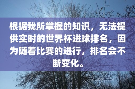 根据我所掌握的知识，无法提供实时的世界杯进球排名，因为随着比赛的进行，排名会不断变化。