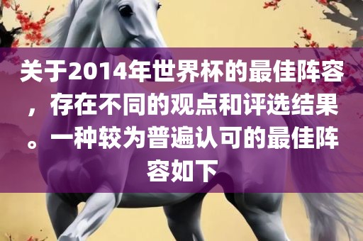 关于2014年世界杯的最佳阵容，存在不同的观点和评选结果。一种较为普遍认可的最佳阵容如下